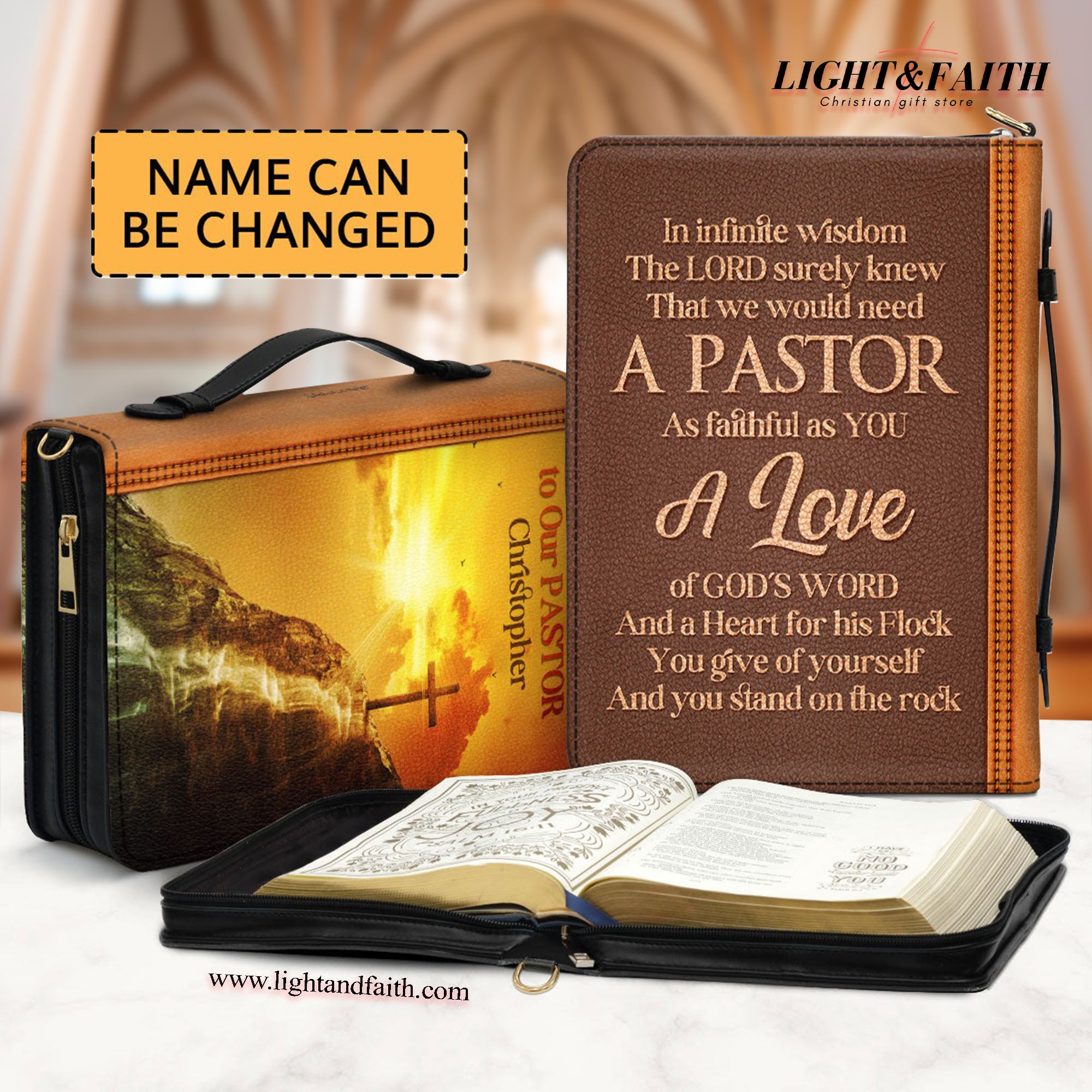 A Love Of God's Word And A Heart For His Flock Leather Book Cover, Personalized Bible Cover With Handle, Meaningful Gift For Pastor, Christian Gift, Bible Covers Jesus Gifts